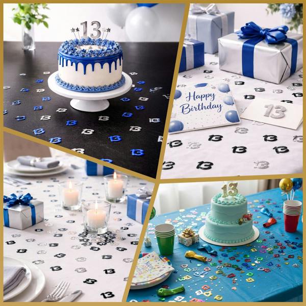 13th Birthday Black and Silver Metallic Confetti Decoration Pack, Table Party Decor image 2