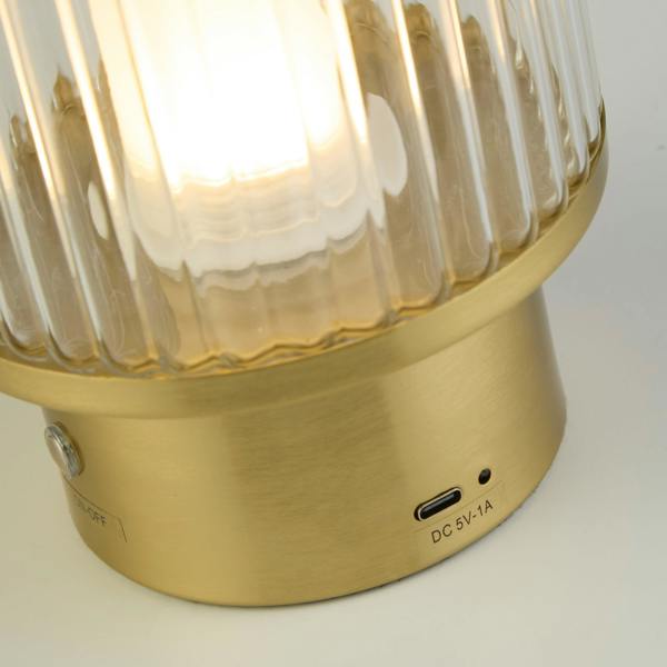 Lighting Collection Gold & Clear Glass LED Rechargeable Lamp