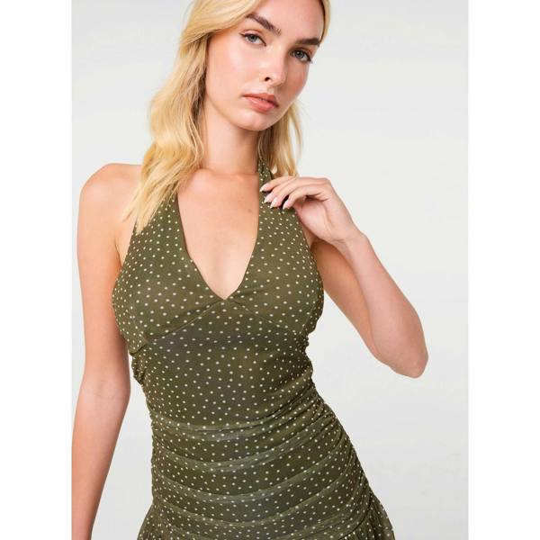 Pink Vanilla Padded Cup Halter Mesh Polka Dot Spot Mini Dress