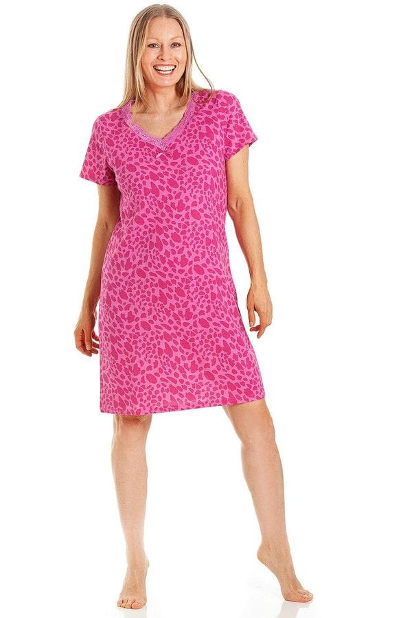 Camille Womens Soft Cotton Summer Nightdresses - pink animal