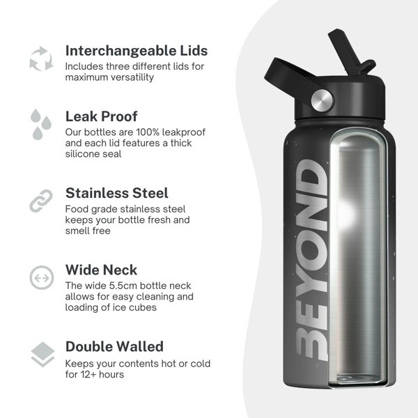 Beyond Shakers 1 Litre Water Bottle - Textured Grey & Black Speckled