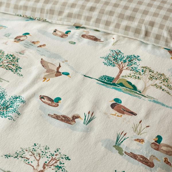 Catherine Lansfield Brushed Mallards Cotton Reversible Duvet Cover Set Cream