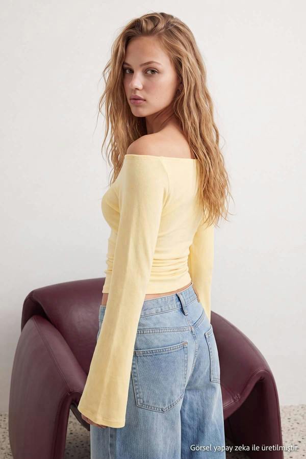 WOVCOR Fitted Boat Neck Batwing Sleeve Ribbed Blouse