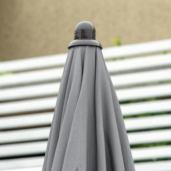 Grey umbrella canopy with central pole and visible rib supports