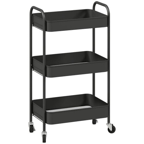 Wyld Haus Varafi Metal Black 3 Tier Steel Storage Trolley With Wheels