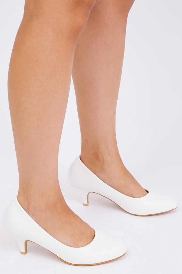 Where's That From Shea Low Heel Court Pump in White Faux Leather