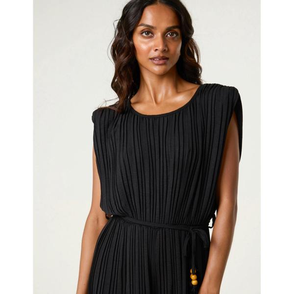 Blue Vanilla Pleated Shoulder Pad Jumpsuit