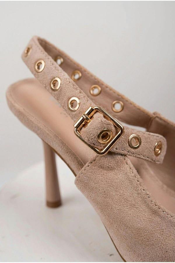 Anais Faux Suede Pointed Toe Heels - Beige