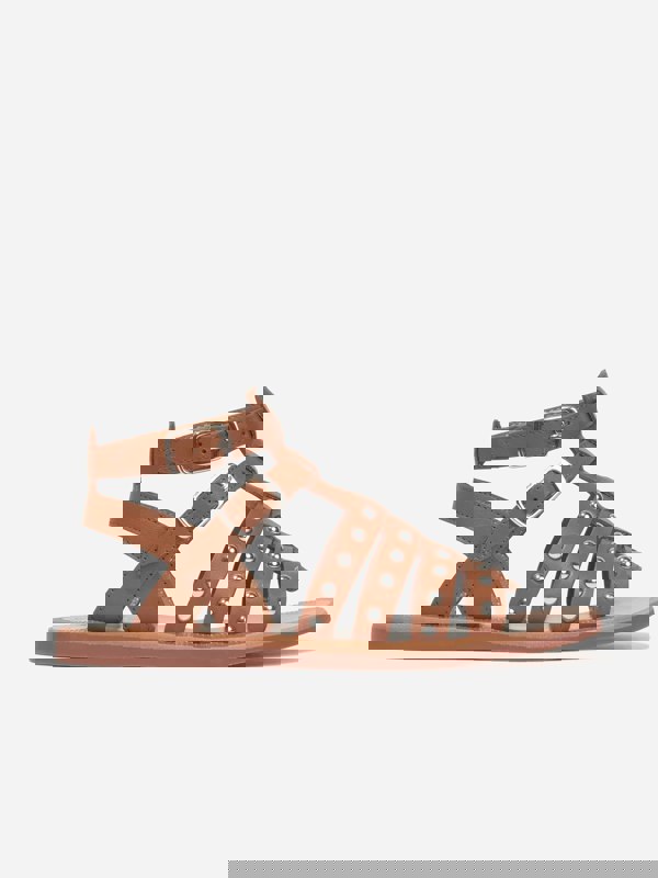 Pom D'Api Girls Leather Plagette Stud Sandals in Camel