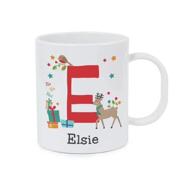 Personalised Memento Company Personalised Initial Reindeer Christmas Plastic Mug