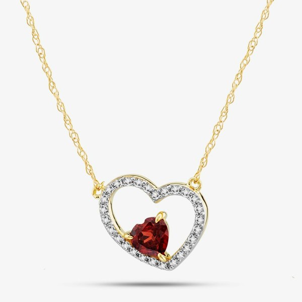 T. H. Baker 9ct Yellow Gold Double Open Heart Garnet & Diamond Pendant Necklace RJP4000
