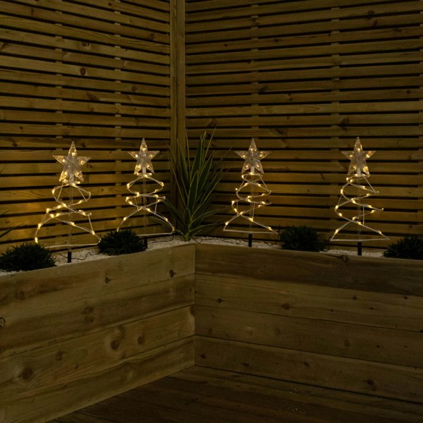 Samuel Alexander 45cm Set of 4 Light up White Spiral Christmas Tree Garden Path Lights with 100 Warm White LEDs