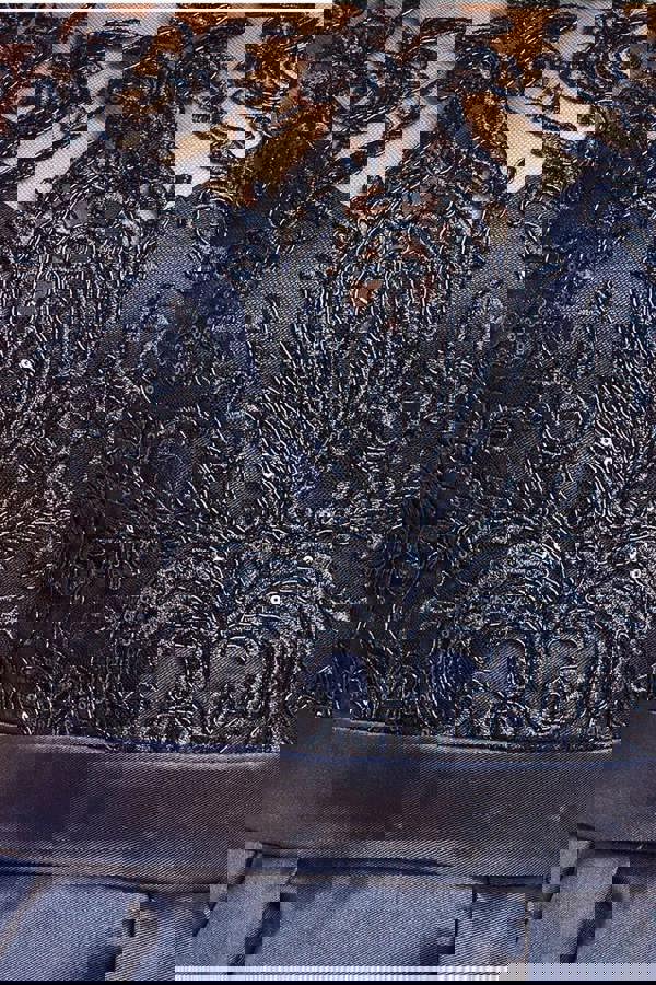 Sequin & Satin Dipped Hem Midi Dress - Black DR3621