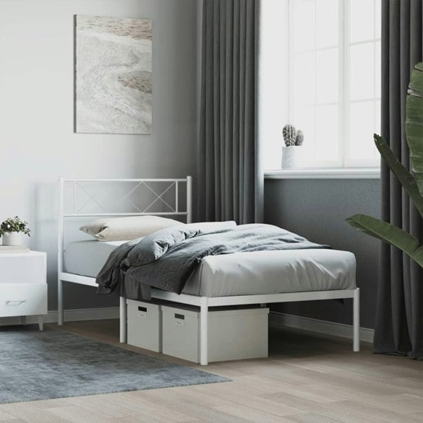 Berkfield Metal Bed Frame with Headboard White 75x190 cm 2FT6 Small Single