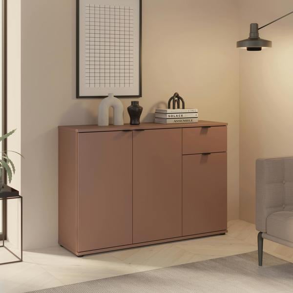 Furniture To Go Ganymede Wide 3 Door Cupboard with Drawer in Terracotta