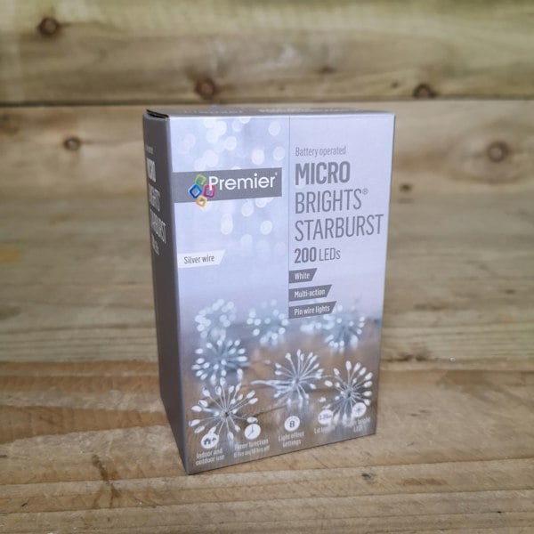 Samuel Alexander 200 LED 10 Starburst Premier Christmas Outdoor Battery Timer Lights in Cool White