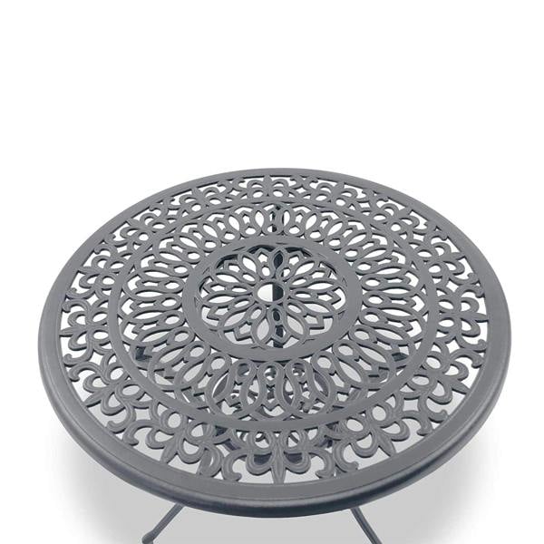 Homeology POSITANO Luxurious Garden and Patio Table and 4 Large Chairs with Armrests Cast Aluminium Bistro Set - Grey