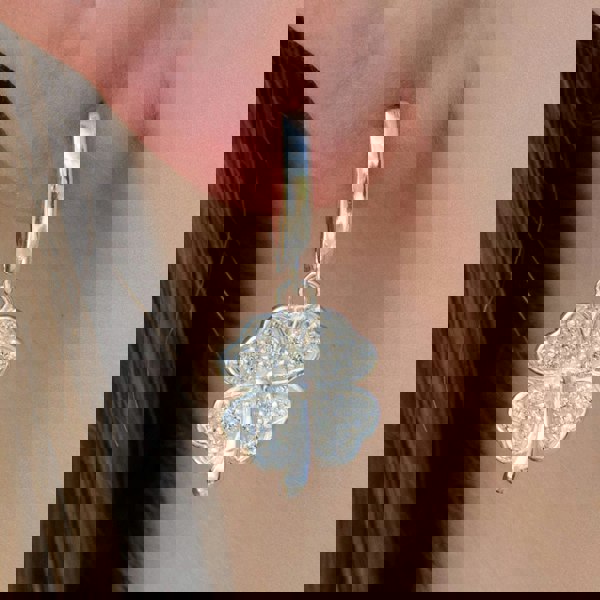 Mylee London Crystal Four Leaf Clover on Silver Stud Drop Earrings