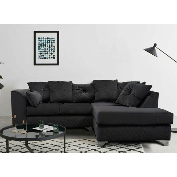Victoria Modern Plush Velvet 4 Seater Corner Sofa - Black