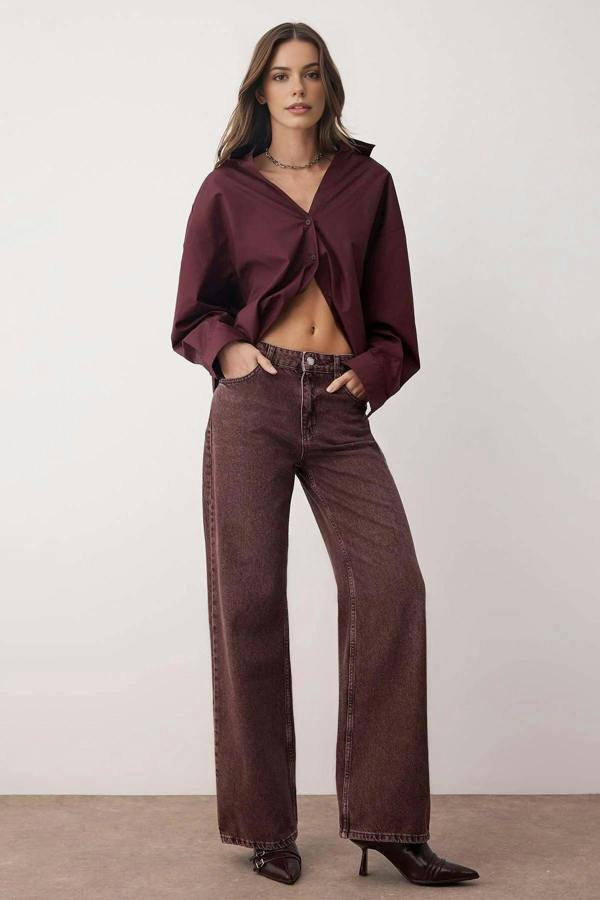 WOVCOR High Waist Vintage Wash Denim Wide Leg Jeans