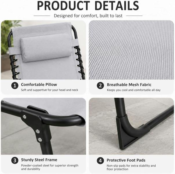 Foldable Sunbed Lounger-Light Grey image 8
