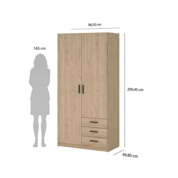 Furniture To Go Sprint Wardrobe with 2 Doors + 3 Drawers in Jackson Hickory