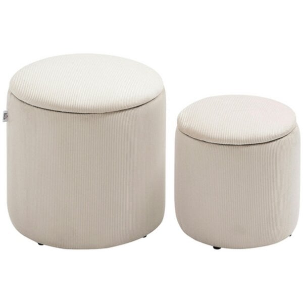 Dyzi Set of 2 Corduroy Storage Ottomans Removable Lids Cream White
