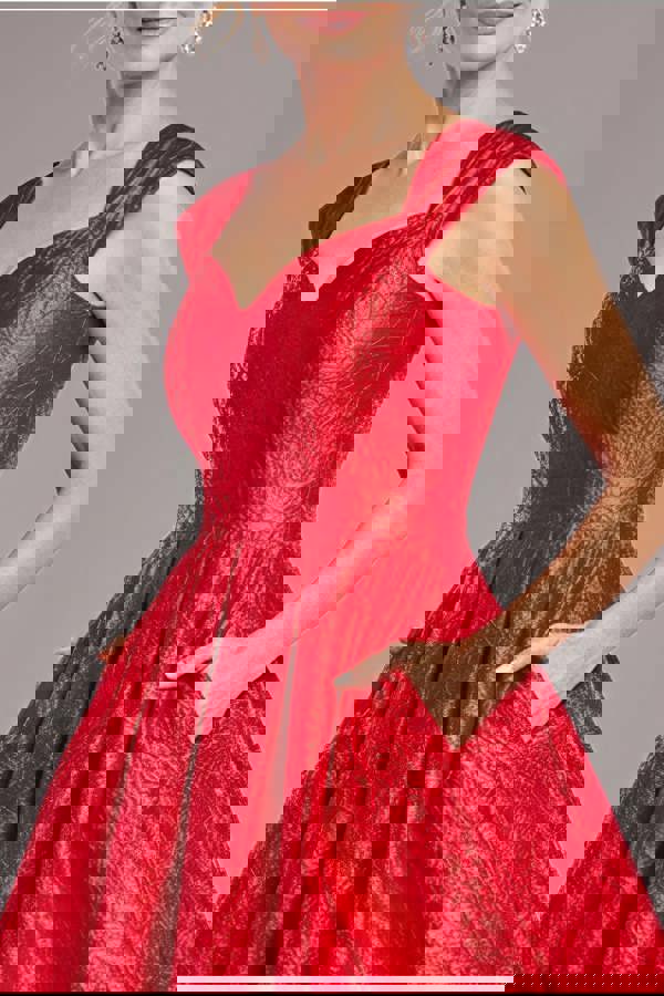 Crushed Satin Sleeveless A Line Midi Dress - Red DR4551M