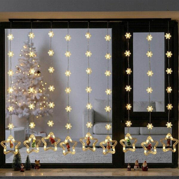 Garden Greatness Twinkling Star Christmas Curtain Lights