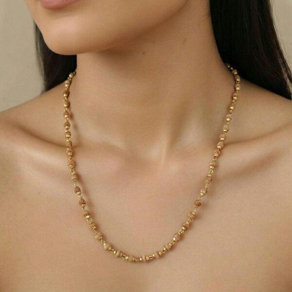 The Colourful Aura Gold Plated Tulsi Beaded Long Chain Necklace Mala