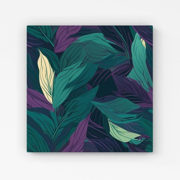 Warren Reed Green Purple Tropical Leaves Canvas