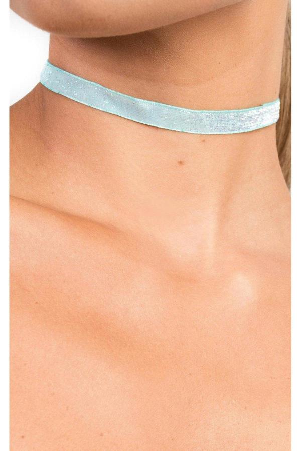 Lyla Glitter Ribbon Choker - Light Green
