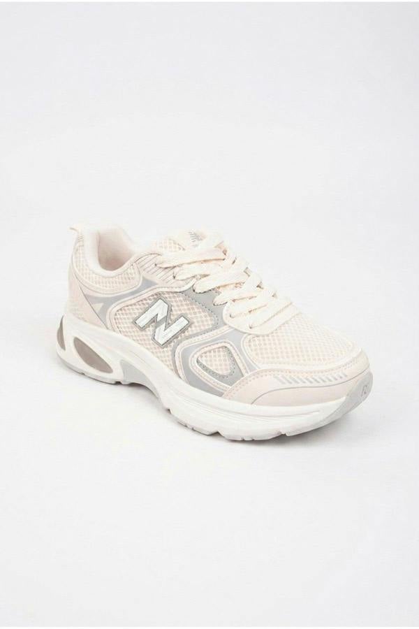 Harper Womens Chunky Sole Mesh Panel Trainers - Beige