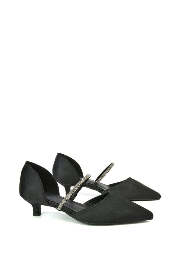 XY LONDON Diamante Strap Kitten Heel Pointed Toe Court Shoes