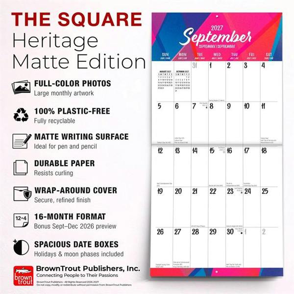 Large Print, Big & Bright Calendar 2027, Wall Calendars, Month To View, Basics, Gift