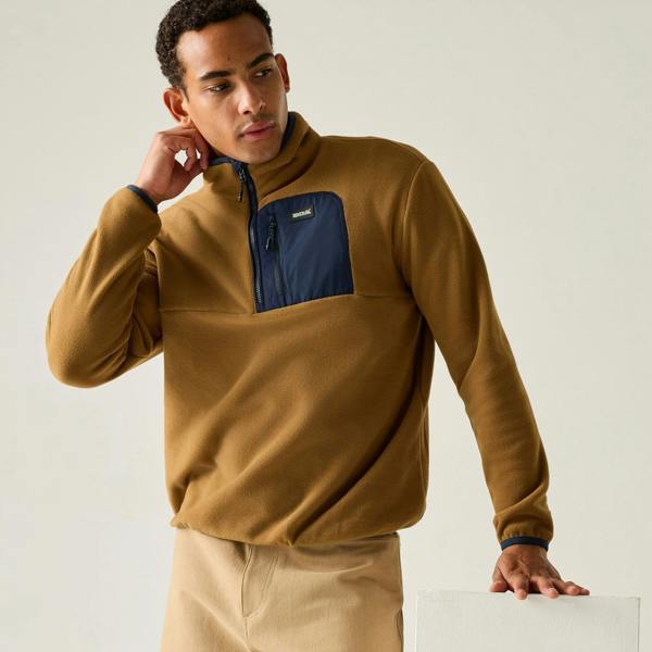 Regatta Mens Frankie Half Zip Fleece Top - Rich Tan/Navy