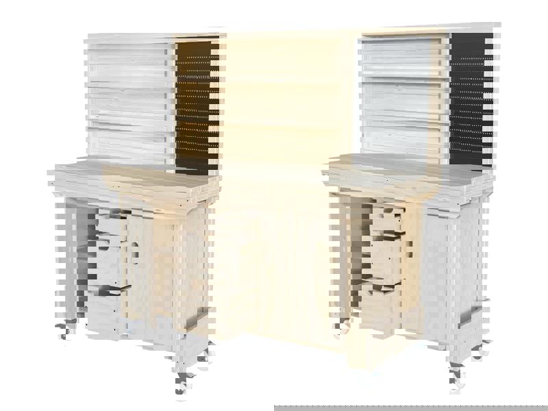 Acorn Heavy-Duty Cupboard Workbench (V.5) – Sturdy Wooden Workbench with Two Cupboards, One on Each side, Multiple Large Drawers, and Optional Back Panel or Pegboard, Ideal for Garages, Workshops, and Sheds