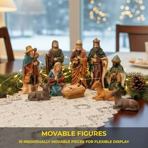 Wooden Nativity Figures and Background Display Set, Indoor Christmas Décor for Shelves and Mantels image 5