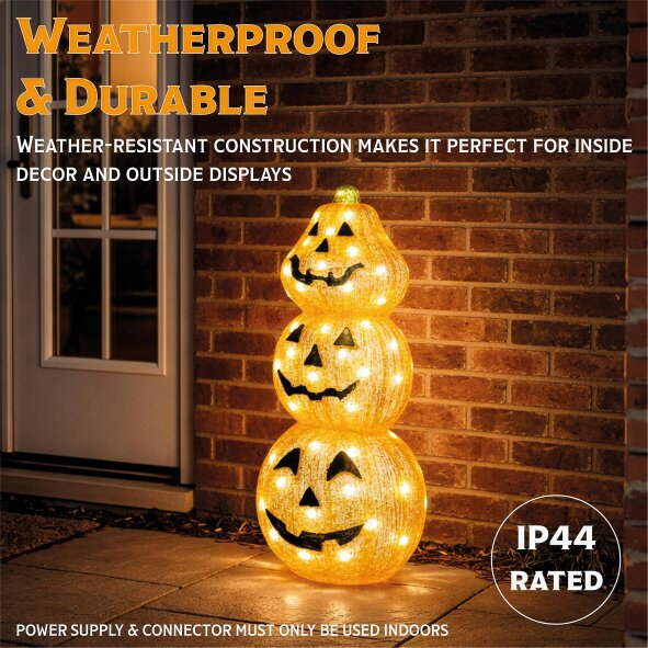 Scotts of Stow Fxlab 80L White LED Acrylic Pumpkin Outdoor Halloween Decoration with Timer