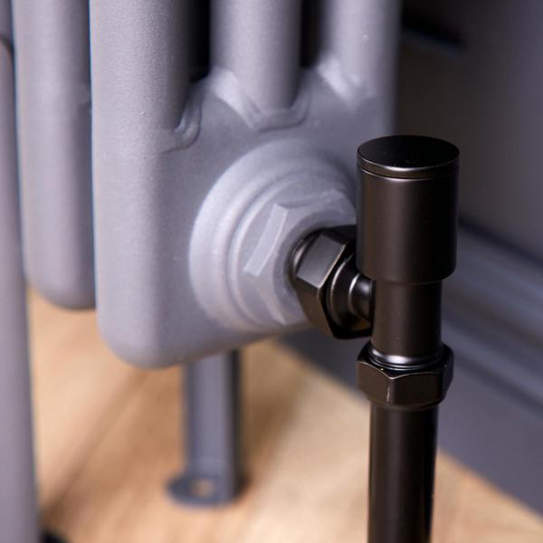 Flode Angled Round Manual Radiator Valve Pack | 15mm x 1/2″ | Satin Black