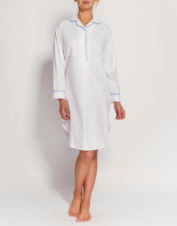 Women's Crisp Cotton Nightshirt – White Satin Stripe - British Boxers