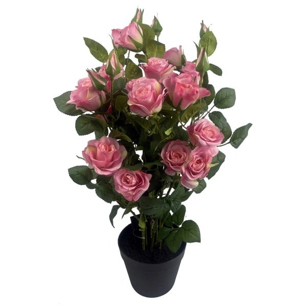 Botanik 60cm Premium Rose Bush Pink Silk Flowers and Leaves