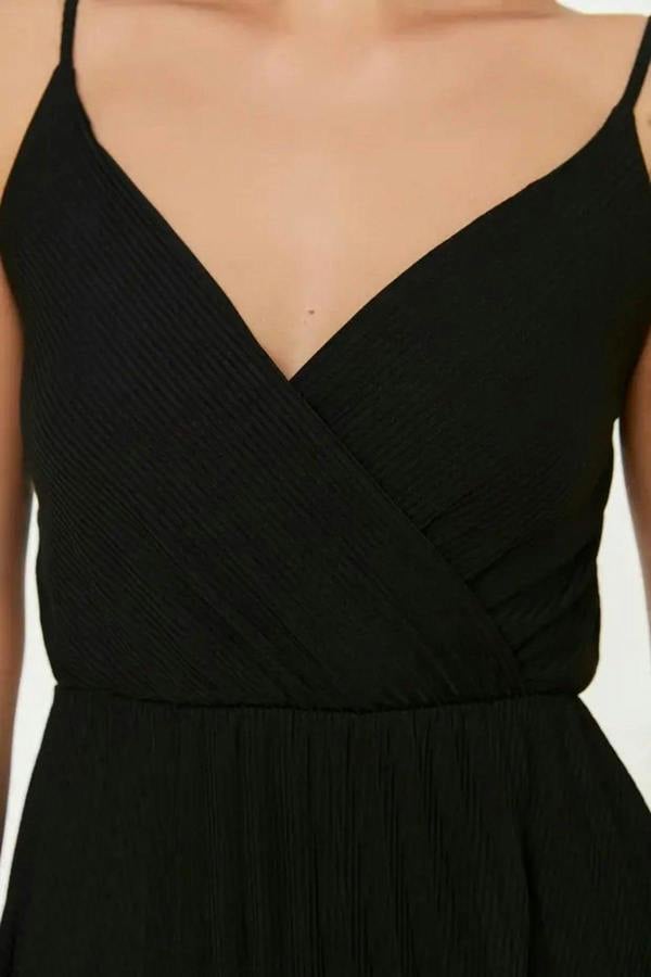 WOVCOR Printed Wrap V-Neck Adjustable Straps Pleated Midi Dress