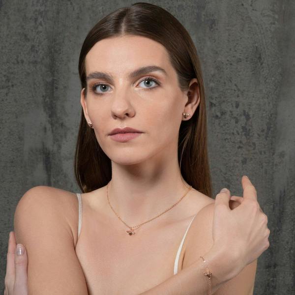 Rose Gold Bumble Bee Bracelet with Cubic Zirconia and Black Enamel - namana.london