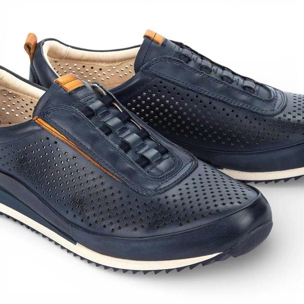 Pikolinos Liverpool - Men's Blue Leather Elastic Slip-on Sneakers