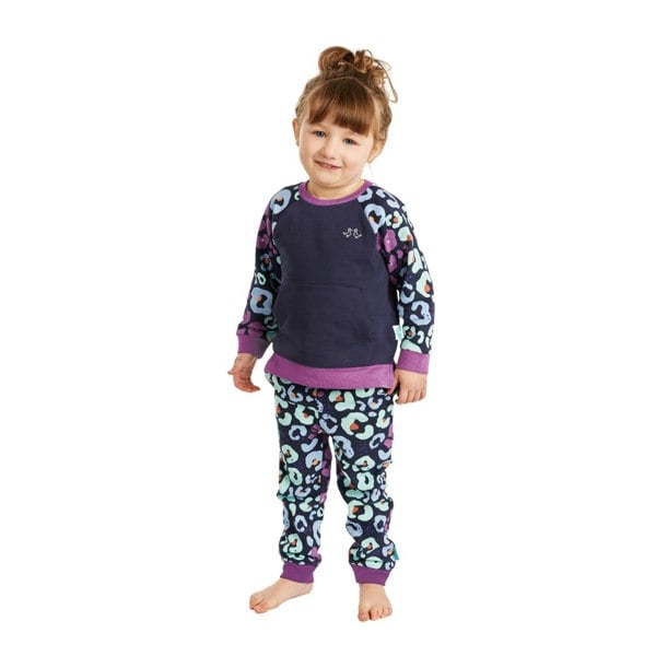 Luca and Rosa Navy & Purple Girls Leopard Print Lounge Set