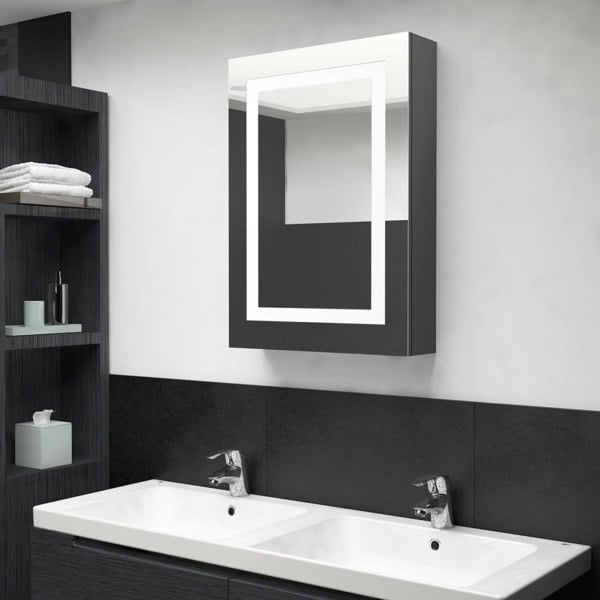 Berkfield LED Bathroom Mirror Cabinet Shining Grey 50x13x70 cm