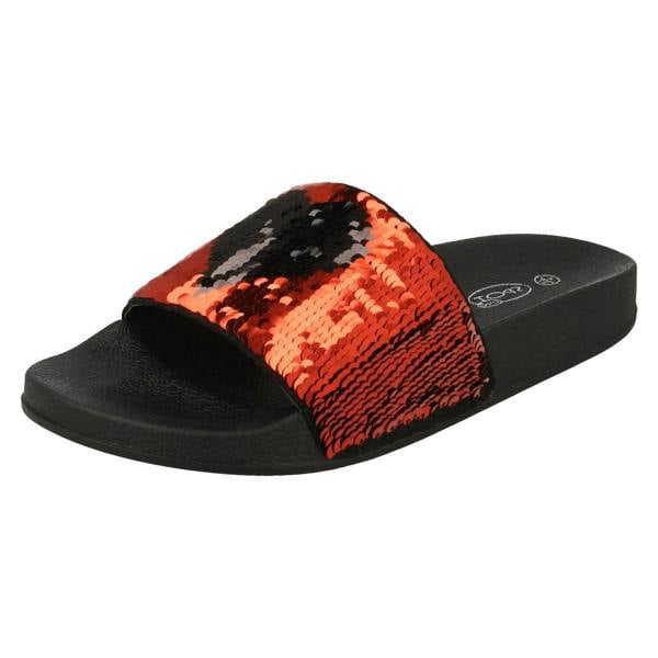 Spot On Ladies Spot On Reversible Heart Sequin Sliders F00154
