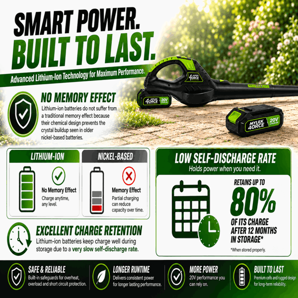 MYLEK Garden Cordless Leaf Blower 20V Li-ion With 4000mAh Battery & Fast Charger Two Speed Battery Indicator LED