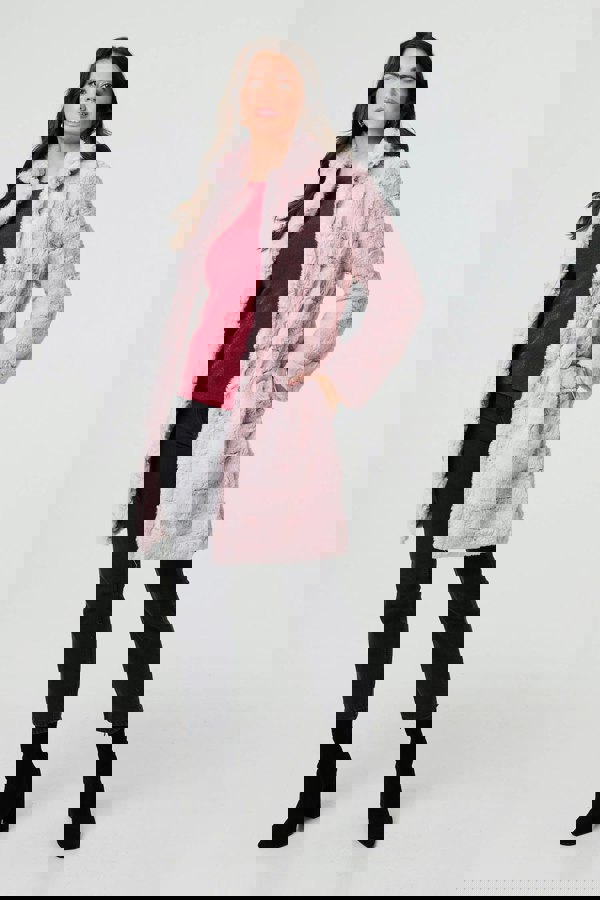 Pink | Faux Fur Thigh Length Coat
